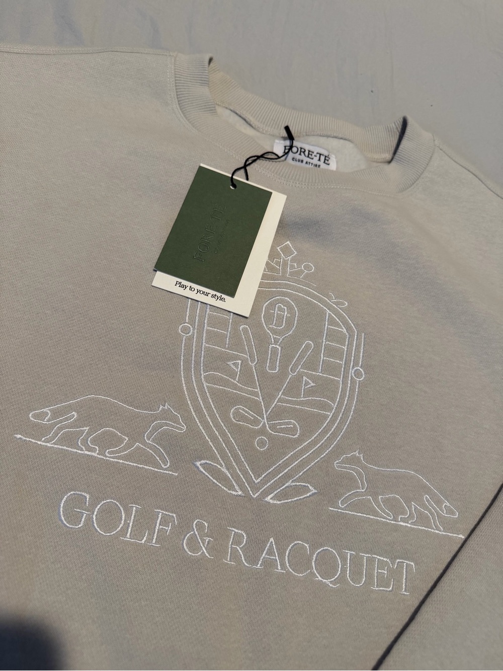 Fore-te Neutral Cream Crewneck Sweatshirt with Golf & Racquet Logo - Picture 2 of 6